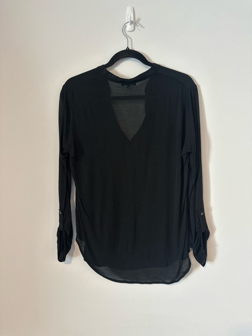 Babaton Black Silk Blouse Women’s Medium V-Neck Long Sleeve Semi Sheer - Picture 7 of 11